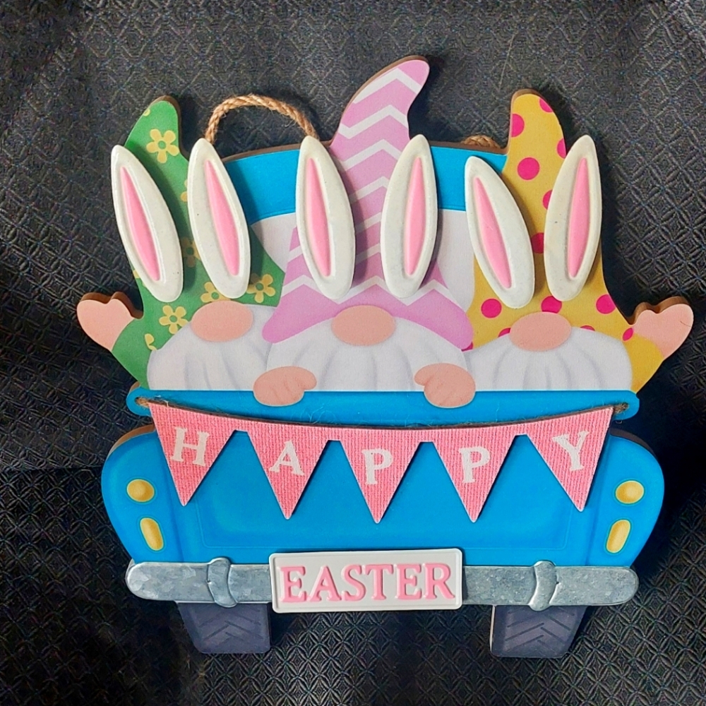 ✝️ Easter Gnome Decor and Sign - Blue and Pink